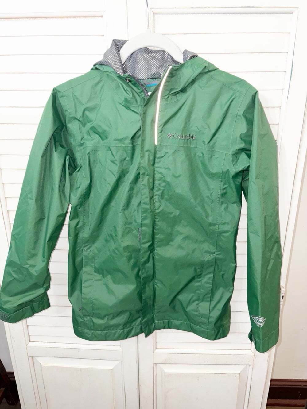 Columbia Kids Zip Hooded Rain Jacket-Medium (10/12) Light Weight Green